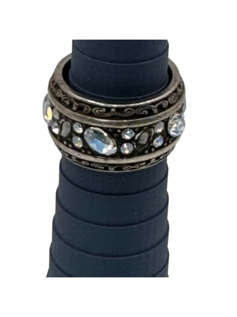 BRIGHTON "Crystal Voyage" Ring Opalescent SWAROVSKI Wide Silver Plate Size 7.5